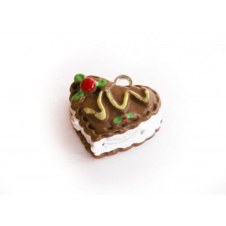 Leisure-Beads - 1x Herz Kuchen 17x17x8mm Schokokuchen Resin Schmuckanhänger - Schmuckzubehör