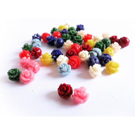 Leisure-Beads - 50x bunte Rosen Perlen 7x7mm aus Resin im bunten Perlenmix - Resin Schmuckzubehör
