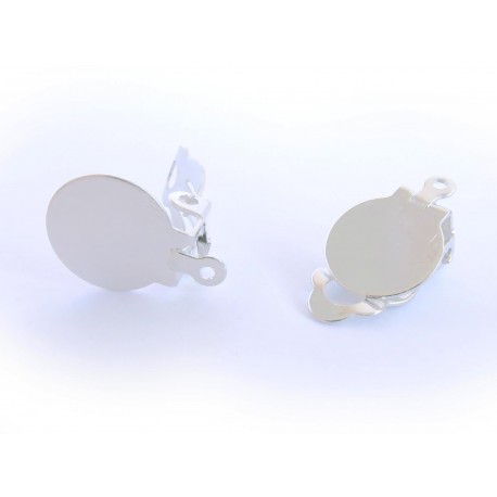 Leisure-Beads - 2x hellsilberfarben Ohrclips zum Bekleben mit Öse 10x17mm - Schmuckzubehör