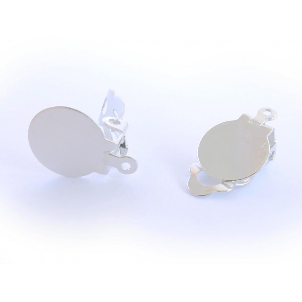 2x hellsilberfarben Ohrclips zum Bekleben mit Öse 10x17mm - Schmuckzubehör - Leisure-Beads DIY