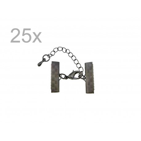 Leisure-Beads - 25x 20mm Bandklemme gunmetal Verschluss mit Karabiner und Kette - Schmuckzubehör