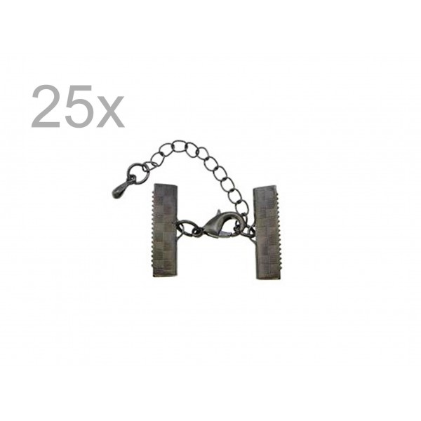 25x 20mm Bandklemme gunmetal Verschluss mit Karabiner und Kette - Schmuckzubehör - Leisure-Beads DIY
