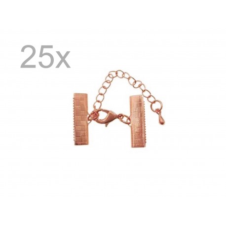 Leisure-Beads - 25x 20mm Bandklemme rosegoldfarbener Verschluss mit Karabiner und Kette rosegoldfarben - Schmuckzubehör