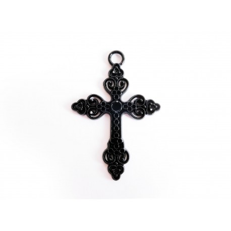 Leisure-Beads - 1x schwarzes Kreuz 50x35x3mm Anhänger Kruzifix schwarzer Schmuckanhänger - schwarzes Schmuckzubehör