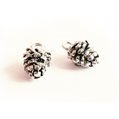 Leisure-Beads - 2x silberfarben Kiefernzapfen 12x7x6mm Schmuckanhänger silberfarbene Anhänger - Schmuckzubehör