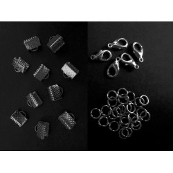 Leisure-Beads - 10 gunmetal Bandklemmen 10mm + Karabiner + Biegeringe - Schmuckzubehör Set