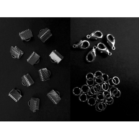 Leisure-Beads - 10 gunmetal Bandklemmen 8mm + Karabiner + Biegeringe - Schmuckzubehör Set