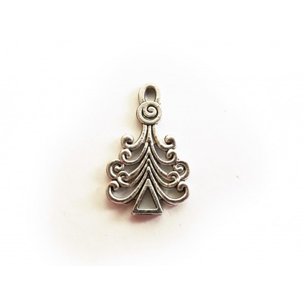 2x silberfarben Weihnachtsbaum Anhänger 23x14mm X-Mas silberfarbener Schmuckanhänger - Schmuckzubehör Weihnachten - Leisure-Beads DIY