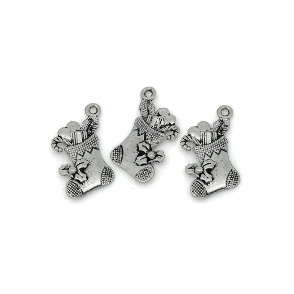 2x silberfarben Nikolaus Stiefel 20x16mm Schmuckanhänger für Weihnachten - Schmuckzubehör Weihnachten - Leisure-Beads DIY