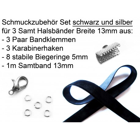 Leisure-Beads - Halsband Set 13mm mit schwarzem Samtband und silberfarben - Schmuckzubehör