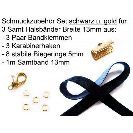 Leisure-Beads - Schwarzes Halsband Set für 13mm und goldfarben - Schmuckzubehör Set