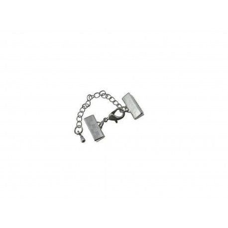 Leisure-Beads - 1x 13mm Bandklemme gunmetal Verschluss mit Karabiner und Kette dunkel metallfarben / schwarz - gunmetal Schmuckzubehör