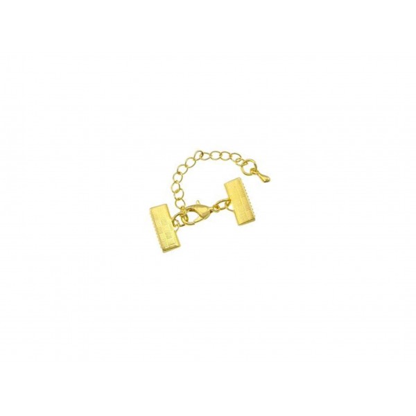 1x 13mm Bandklemme goldfarbener Verschluss mit Karabiner und Kette goldfarben - Schmuckzubehör - Leisure-Beads DIY