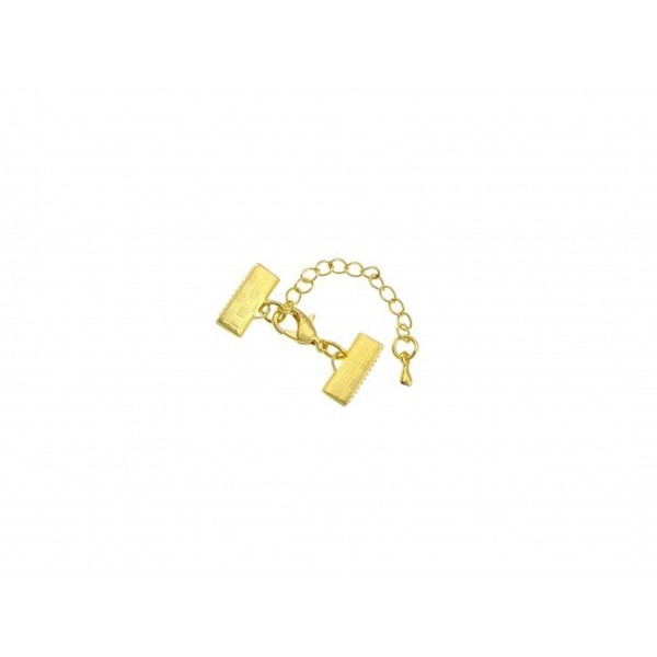 1x 15mm Bandklemme goldfarbener Verschluss mit Karabiner und Kette goldfarben - Schmuckzubehör - Leisure-Beads DIY