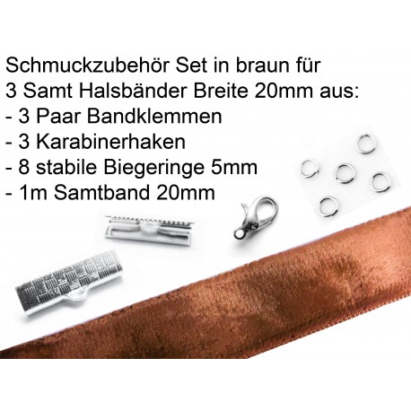 Leisure-Beads - Schmuckzubehör Set in braun für 20mm Halsband aus Samtband - Schmuckzubehör Set