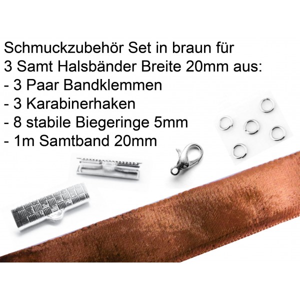 Schmuckzubehör Set in braun für 20mm Halsband aus Samtband - Schmuckzubehör Set - Leisure-Beads DIY