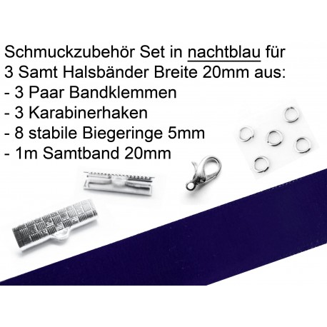 Leisure-Beads - Schmuckzubehör Set in nachtblau für 20mm Halsband aus Samtband - Schmuckzubehör Set