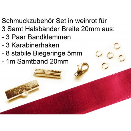 Leisure-Beads - Schmuckzubehör Set in weinrot für 20mm Halsband aus Samtband - Schmuckzubehör Set