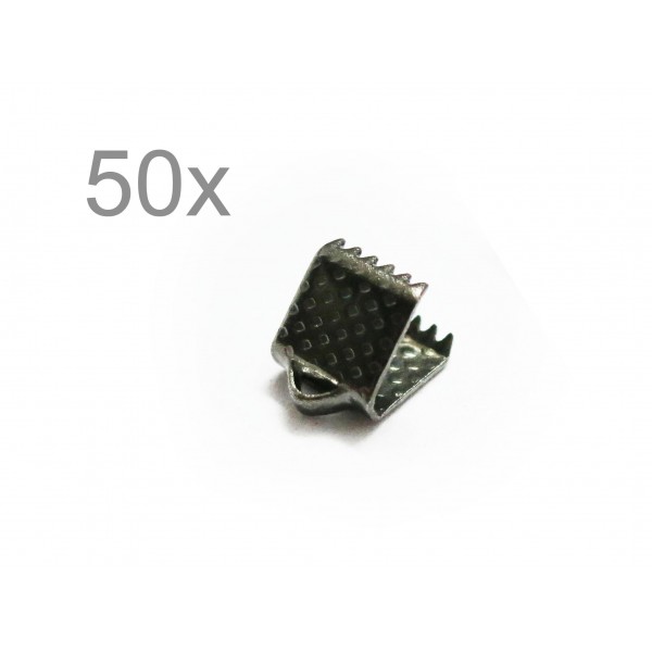 50x gunmetal Bandklemme 6mm schwarzmetallfarbene Bandverbinder - gunmetal Schmuckzubehör - Leisure-Beads DIY