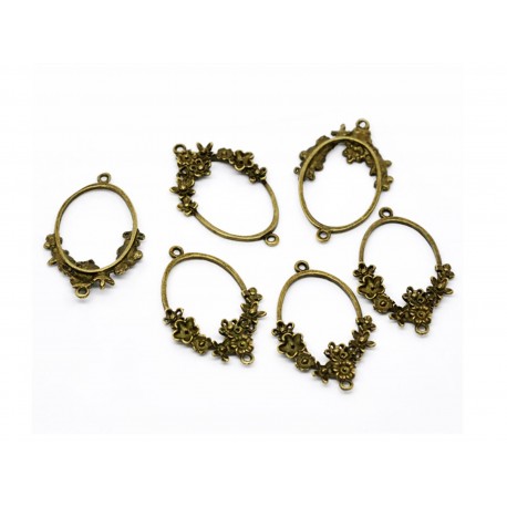Leisure-Beads - 1x bronzefarbene Kettenverbinder 41x26mm mit Blumen filigranes Zwischenstück Kettenverteiler bronzefarben - Schmuckzubehör