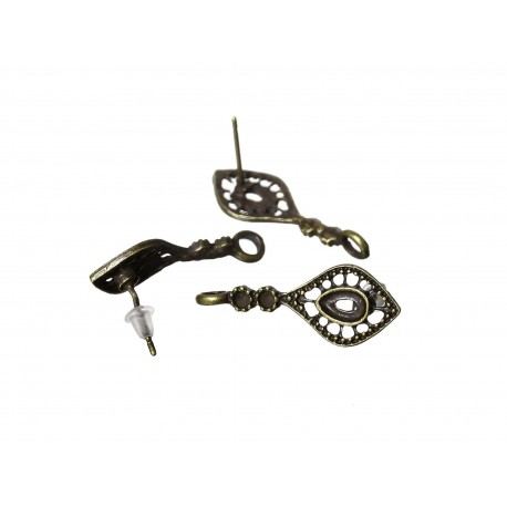 Leisure-Beads - 2x bronzefarben Ohrstecker mit Öse 28mm x14mm filigrane bronzefarben Studs mit Stopper - Schmuckzubehör Ohrringe