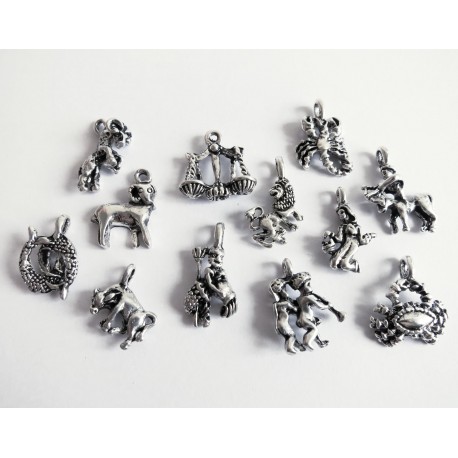 Leisure-Beads - 12 silberfarben Sternzeichen Anhänger im Mix 14-18mm silberfarben Schmuckanhänger Sternzeichen - Schmuckzubehör