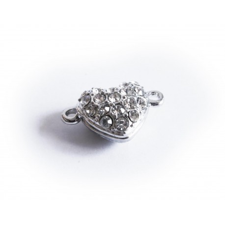 Leisure-Beads - 1x Herz Strass Magnetverschluss 17x11x7mm II. Wahl in silberfarben - Schmuckzubehör
