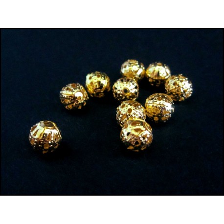 Leisure-Beads - 10x filigrane Metallperlen 6mm goldfarben Kugel Spacer - Schmuckzubehör Metallperlen