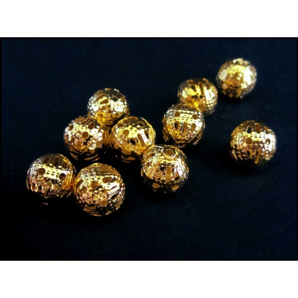 10x filigrane Metallperlen 8mm goldfarben Kugel Spacer - Schmuckzubehör Metallperlen - Leisure-Beads DIY