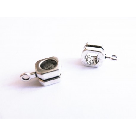 Leisure-Beads - 2x silberfarben Tube Anhängerhaken 7x7mm Kettenverbinder Lederband Großloch silberfarben - Schmuckzubehör