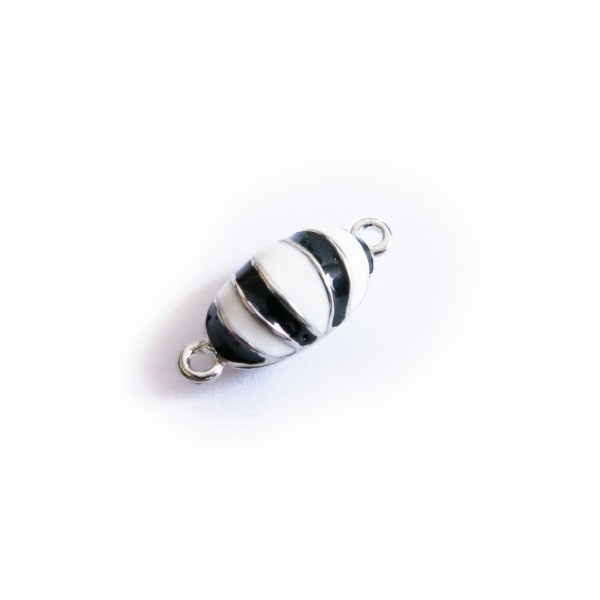 1x schwarz weiss silberfarben Magnetverschluss 21x9x8mm emailiierter Schmuckverschluss - Schmuckzubehör - Leisure-Beads DIY