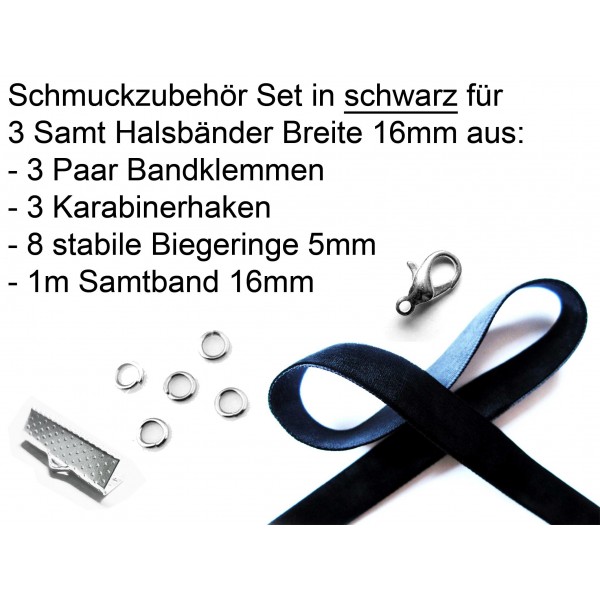Schmuckzubehör Set 16mm Halsband mit schwarzem Samtband - Schmuckzubehör Set - Leisure-Beads DIY