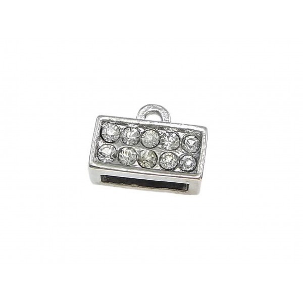 1x silberfarben Strass Endkappe Innen 8,5x3mm 11x8,5x5mm Einklebkappe - Schmuckzubehör Endkappe - Leisure-Beads DIY