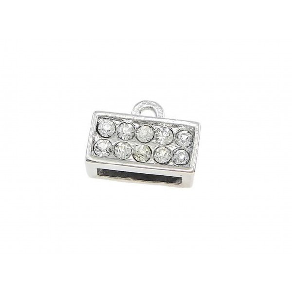 1x hellsilberfarben Strass Endkappe Innen 8,5x3mm 11x8,5x5mm zum Einkleben - Schmuckzubehör Endkappe - Leisure-Beads DIY