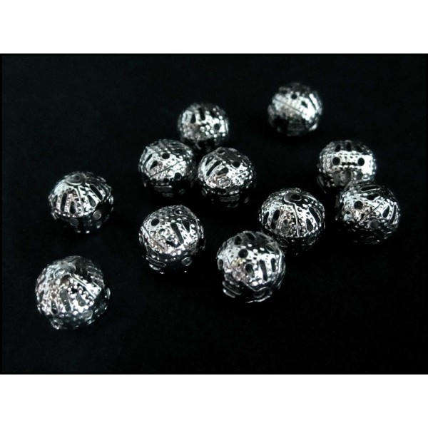 10x filigrane Metallperlen 8mm silberfarben Kugel Spacer - Schmuckzubehör Metallperle - Leisure-Beads DIY