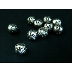 Leisure-Beads - 10x filigrane Metallperlen 6mm silberfarben Kugel Spacer - Schmuckzubehör Metallperle