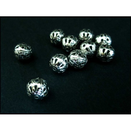 Leisure-Beads - 10x filigrane Metallperlen 6mm silberfarben Kugel Spacer - Schmuckzubehör Metallperle