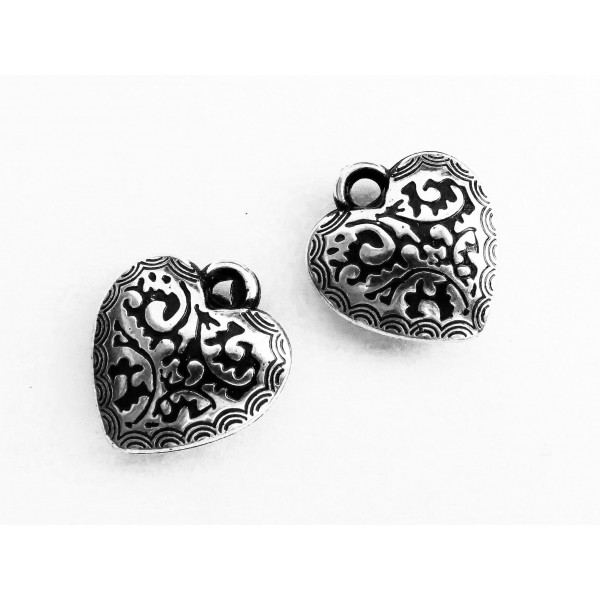 2x Acryl Herz Anhänger 19x18mm silberfarben Schmuckanhänger - Schmuckzubehör