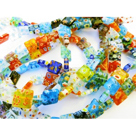 Leisure-Beads - 37 Stück bunte Millefioriperlen 10x10mm quadratisch Perlenmix - Schmuckzubehör