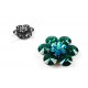 1x große Strass Schiebeperle 33x13mm dunkelgrün und AB-Effekt Strassperle mit 2 Fädellöchern - Schmuckzubehör