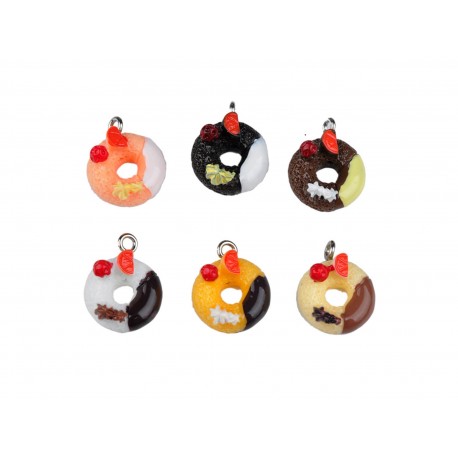 Leisure-Beads - 15x bunte Resin Donuts als Schmuckanhänger 18x14mm Kuchen Schmuckanhänger - Schmuckzubehör