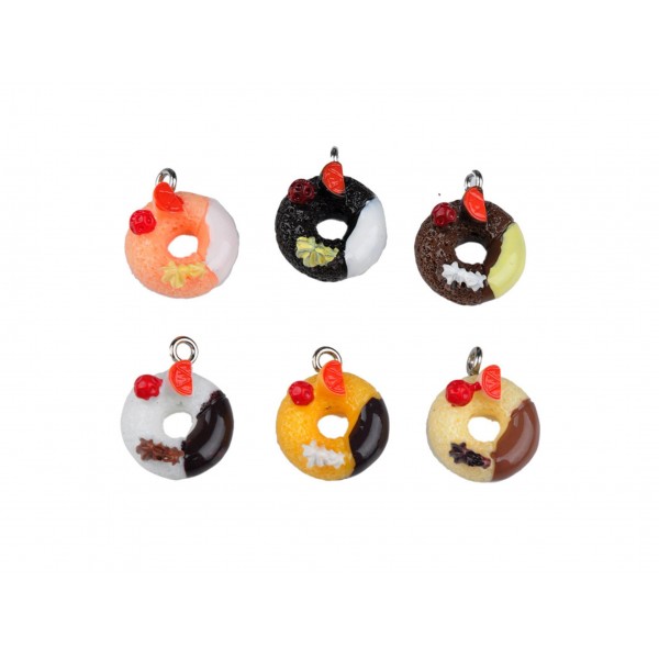 15x bunte Resin Donuts als Schmuckanhänger 18x14mm Kuchen Schmuckanhänger - Schmuckzubehör - Leisure-Beads DIY