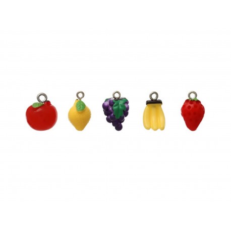 Leisure-Beads - 5x bunte Obst Schmuckanhänger aus Resin Fruchtmix Schmuck Anhänger - Schmuckzubehör