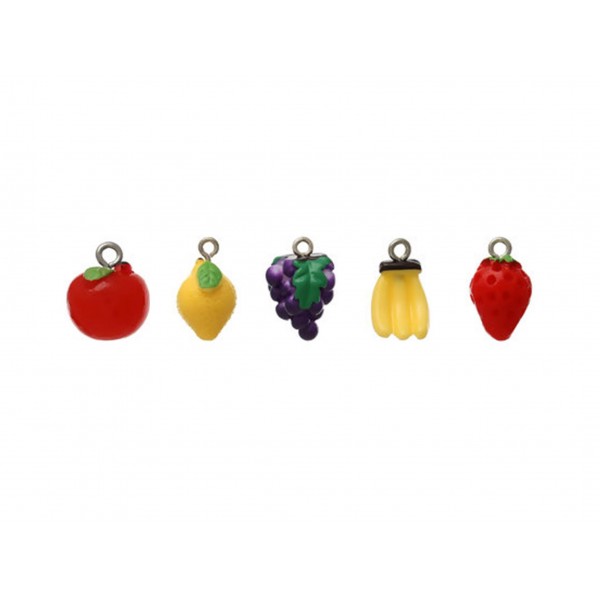 5x bunte Obst Schmuckanhänger aus Resin Fruchtmix Schmuck Anhänger - Schmuckzubehör - Leisure-Beads DIY