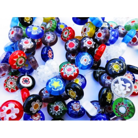 Leisure-Beads - 1 Strang runde 12mm Millefioriperlen im bunten Perlenmix - Schmuckzubehör