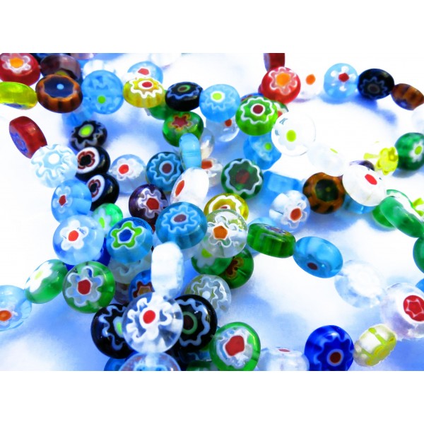 50 Stück runde 8mm bunte Millefiori Perlen 1 Strang - Schmuckzubehör