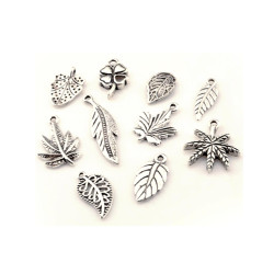 Leisure-Beads - 10 silberfarben Blätter Anhänger im Mix 10-33mm silberfarben Schmuckanhänger - Schmuckzubehör