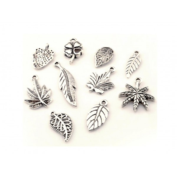 10 silberfarben Blätter Anhänger im Mix 10-33mm silberfarben Schmuckanhänger - Schmuckzubehör - Leisure-Beads DIY