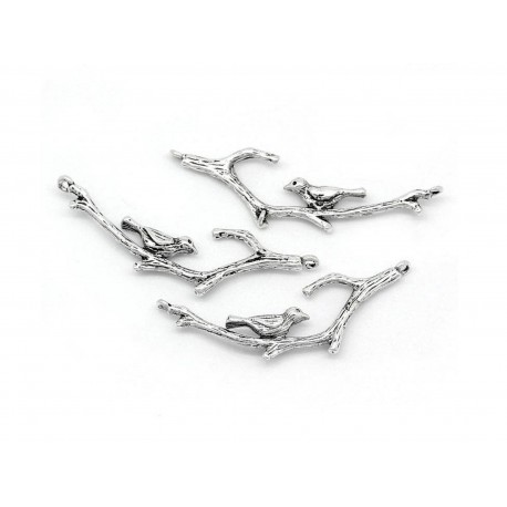 Leisure-Beads - 1x silberfarben Ast mit Vogel Anhänger 36x10mm Kettenverbinder silberfarben Schmuckanhänger - Schmuckzubehör