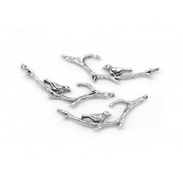 1x silberfarben Ast mit Vogel Anhänger 36x10mm Kettenverbinder silberfarben Schmuckanhänger - Schmuckzubehör - Leisure-Beads DIY